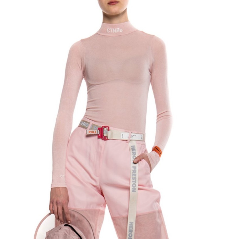 Heron Preston light pink open back turtleneck bodysuit NWT